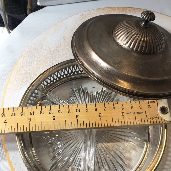 Vintage silver plate lidded relish tray glass insert 1930s Crescent silver - Picture 6 of 9